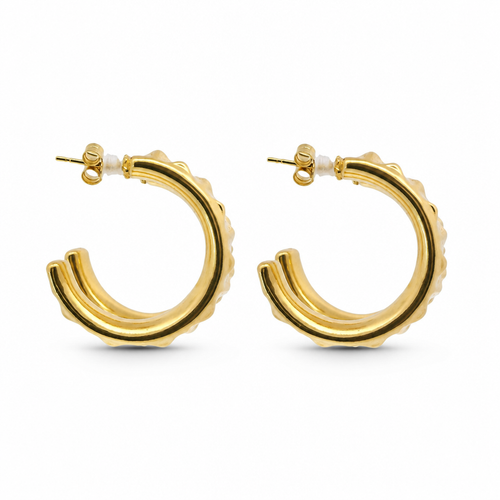 14KT Gold Earrings Crimped Half Hoops 1 Inch Hollow Tube 7mm