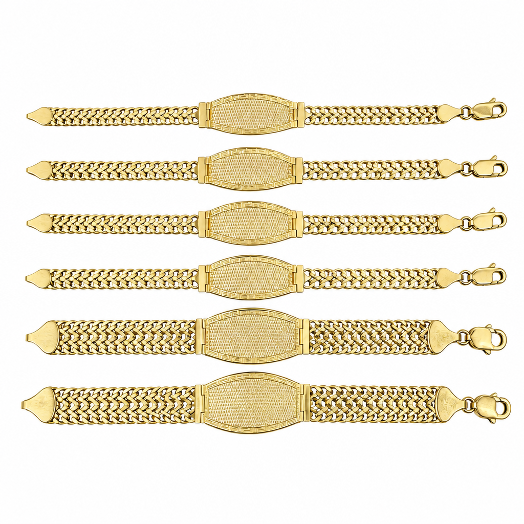 14KT Gold Bracelet Hollow Petetillo Band with Greek Name Plate 2.5mm