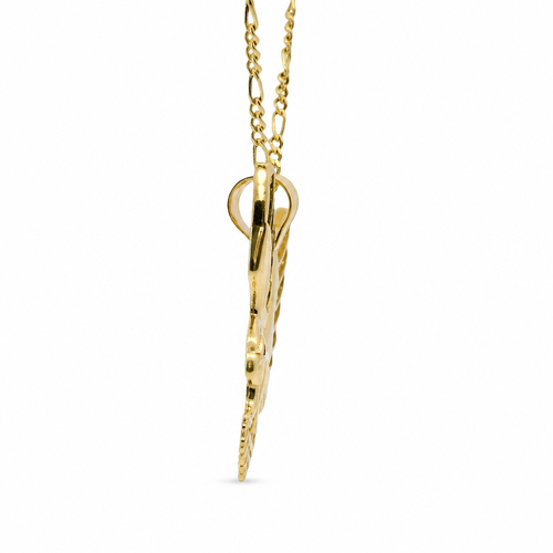 14KT Gold Charm Small Left Facing Soaring Eagle with Baguettes White, Red, and Green CZ Stones Wings, Red CZ Stones Eye and Plain Bell