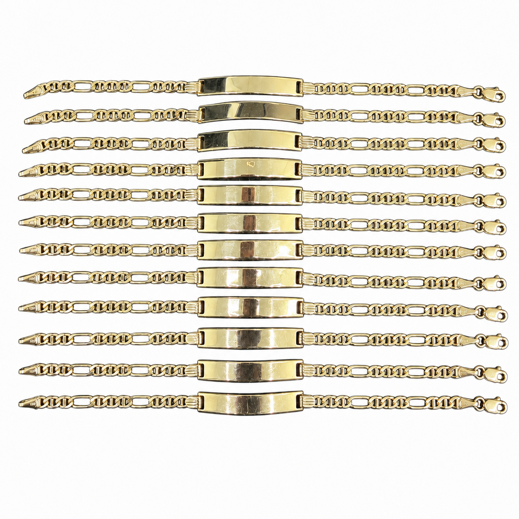 14KT Gold Bracelet Solid Figaro Mariner Name Plate 2.5mm