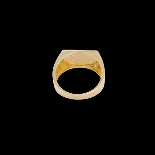 14KT Gold Ring Men's Rectangle Nugget with Five White CZ Stones in a Line with Plain Border