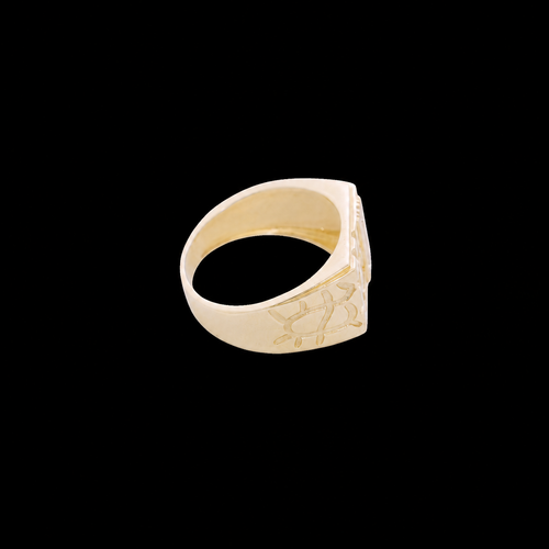 14KT Gold Ring Men's Rectangle Nugget with Five White CZ Stones in a Line with Plain Border