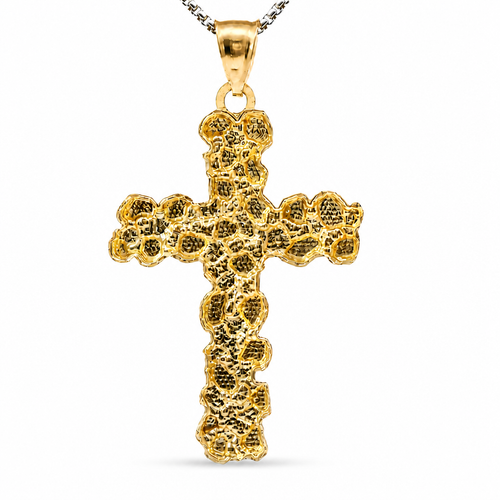 14KT Gold Charm Small Nugget Cross with Plain Bell