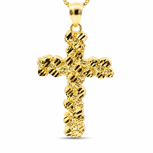 14KT Gold Charm Small Nugget Cross with Plain Bell