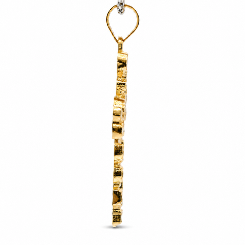 14KT Gold Charm Small Nugget Cross with Plain Bell