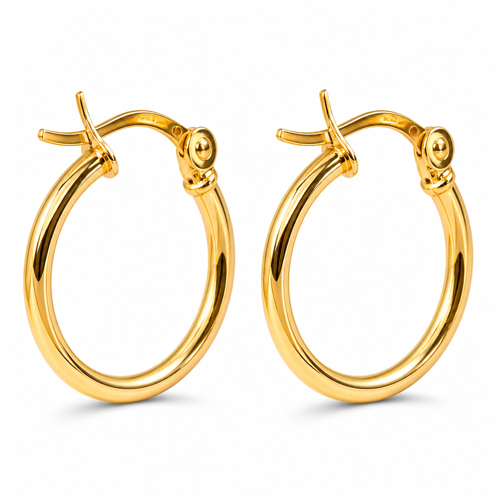 14KT Gold Earrings Hoops Round Plain Hollow Tube with Saddleback Hinge Closure Length 7mm