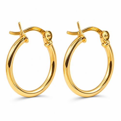 14KT Gold Earrings Hoops Round Plain Hollow Tube with Saddleback Hinge Closure Length 7mm