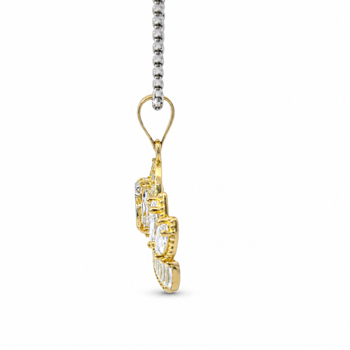 14KT Gold Charm Jumbo Two Tone Quincenaera "15" Center White Marquise Crown with White CZ Baguette Stones Band and Plain Bell
