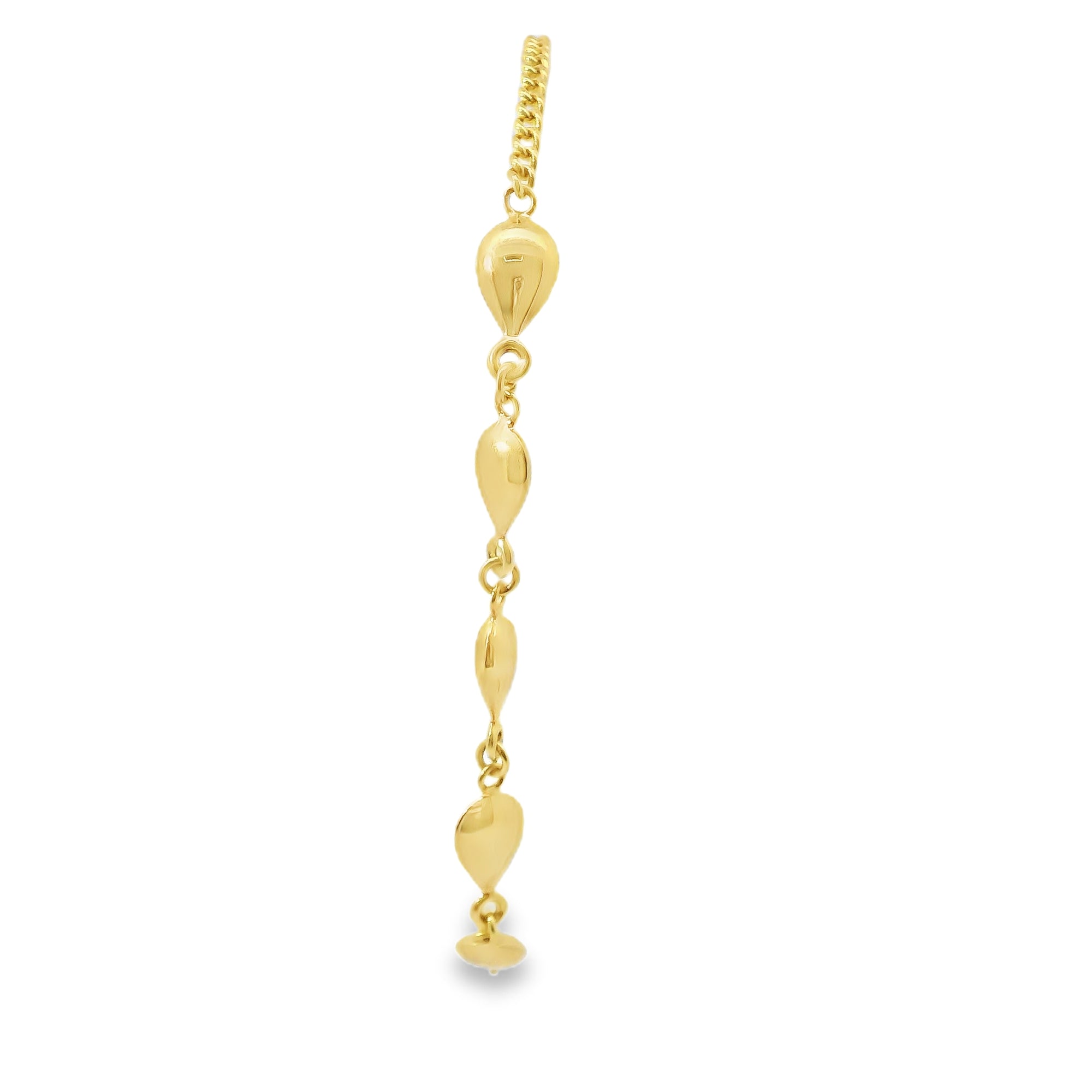 14KT Gold Bracelet Women's Plain Puff Tear Drop Links with Cable Link Band and White CZ Stone End Cable Link Lobster Clasp