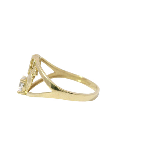 14KT Gold Ring Women's Quincenaera "15" Heart Above Two Hands Holding Round White CZ Center Stone and Split Band