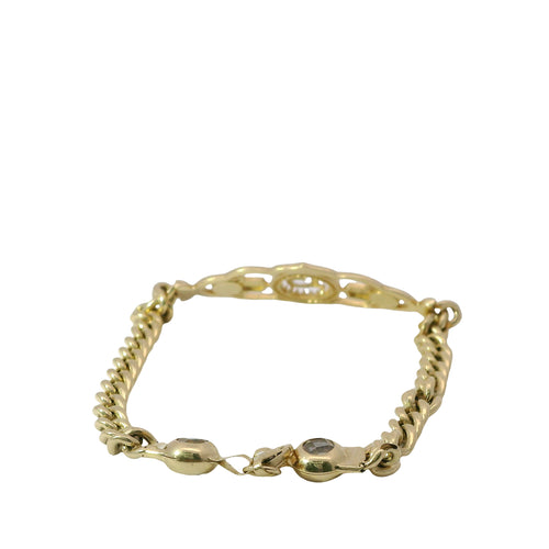 14KT Gold Bracelet Women's "15" Quinceanera Red Eye / Hand Plaque with White CZ Stone Circle Around "15" with Cuban Band 3.5mm