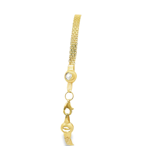 14KT Gold Bracelet Women's Single Charm Two Tone Rectangle "Love" Plaque with White CZ Stones Border and White CZ Stone End Bizmark Link Lobster Clasp