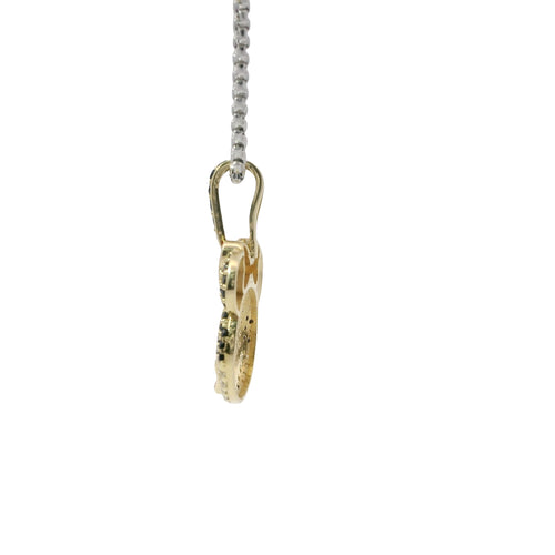 14KT Gold Charm Mickey Mouse Head with White CZ Stone Face Black CZ Ears and Bell with Red Enamel Bow and Tongue and Black Enamel Eyes and Nose
