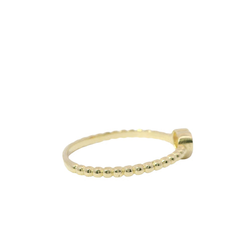 14KT Gold Ring Women's Red Round CZ Stone Center with Plain Heart Shape Border and Plain Beaded Band