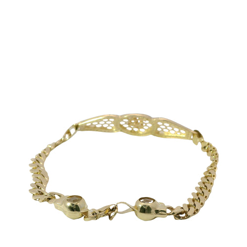 14KT Gold Bracelet Women's Tri Tone "15" Honeycomb Quinceanera Plaque with White CZ Stones Border and White CZ Stones Border and White CZ Stone End Cuban Link Lobster Clasp