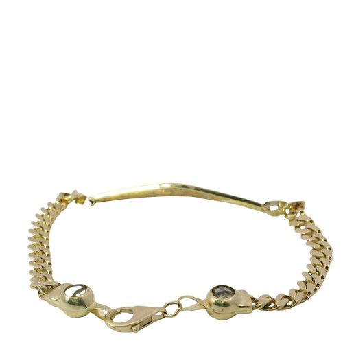 14KT Gold Bracelet Women's "15" Lattice Quinceanera Plaque with Round Center and White CZ Stones Border and White CZ Stones Border and White CZ Stone End Cuban Link Lobster Clasp
