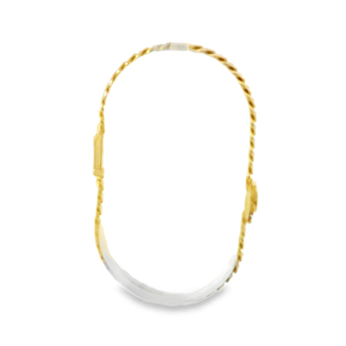 14KT Gold Bracelet Women's Single Charm Rose with Cuban Link Band and Plain White CZ Stones Box Clasp