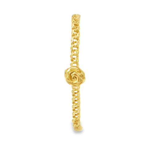 14KT Gold Bracelet Women's Single Charm Rose with Chino Link Band and Plain White CZ Stones Box Clasp