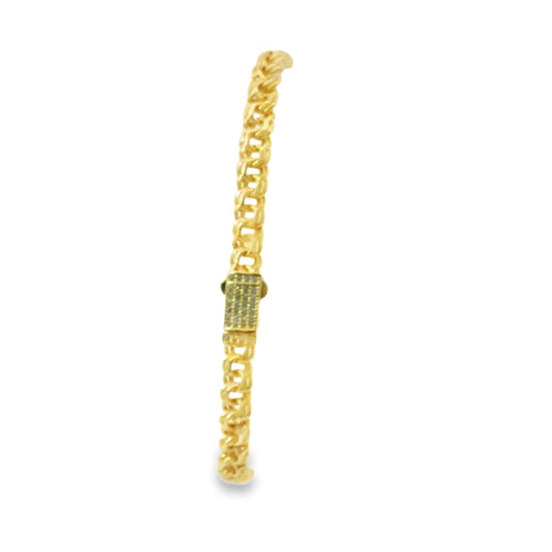 14KT Gold Bracelet Women's Single Charm Rose with Chino Link Band and Plain White CZ Stones Box Clasp