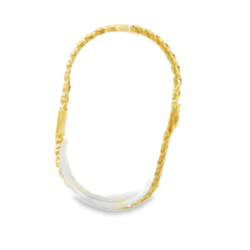 14KT Gold Bracelet Women's Single Charm Rose with Chino Link Band and Plain White CZ Stones Box Clasp