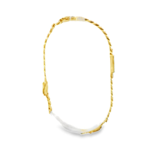 14KT Gold Bracelet Women's Three Charm Rose with Cuban Link Band and Plain White CZ Stones Box Clasp