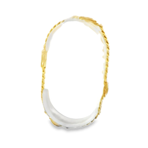 14KT Gold Bracelet Women's Three Charm Rose with Cuban Link Band and Plain White CZ Stones Box Clasp