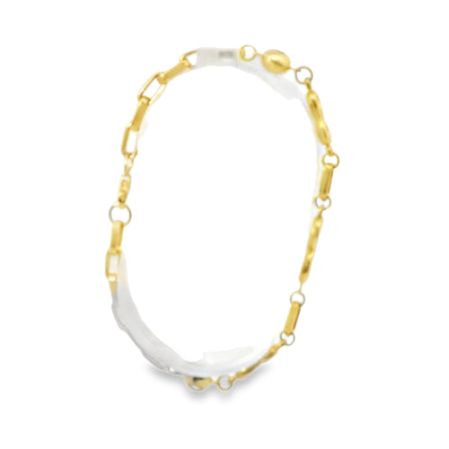 14KT Gold Bracelet Women's Three Charm Infinity Loop with Paperclip Links and White CZ Stone End Lobster Clasp