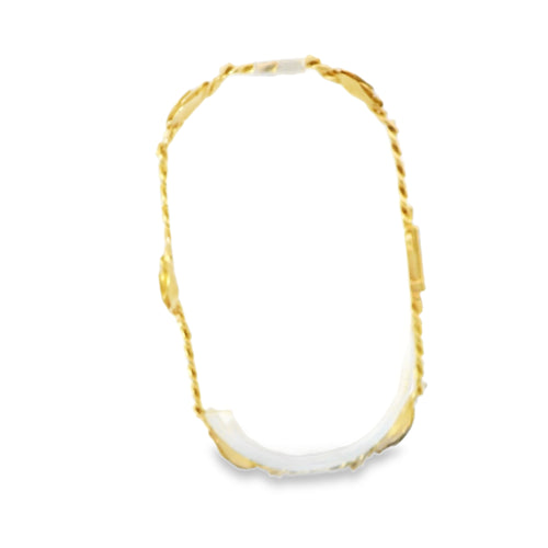 14KT Gold Bracelet Women's Five Charm Rose with Cuban Link Band and Plain White CZ Stones Box Clasp