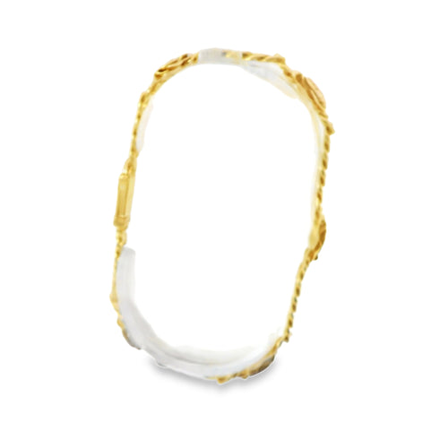 14KT Gold Bracelet Women's Five Charm Rose with Cuban Link Band and Plain White CZ Stones Box Clasp