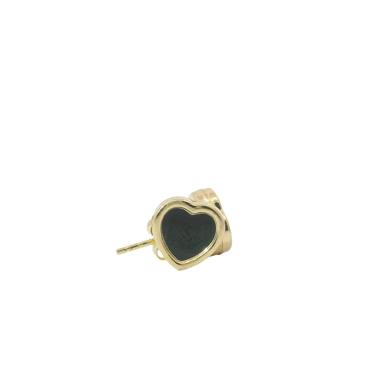 14KT Gold Earrings Small Black Heart with Plain Border with Push Back Post and Butterfly Backs