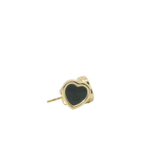 14KT Gold Earrings Small Black Heart with Plain Border with Push Back Post and Butterfly Backs