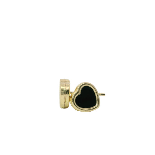 14KT Gold Earrings Small Black Heart with Plain Border with Push Back Post and Butterfly Backs