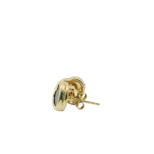 14KT Gold Earrings Small Black Heart with Plain Border with Push Back Post and Butterfly Backs