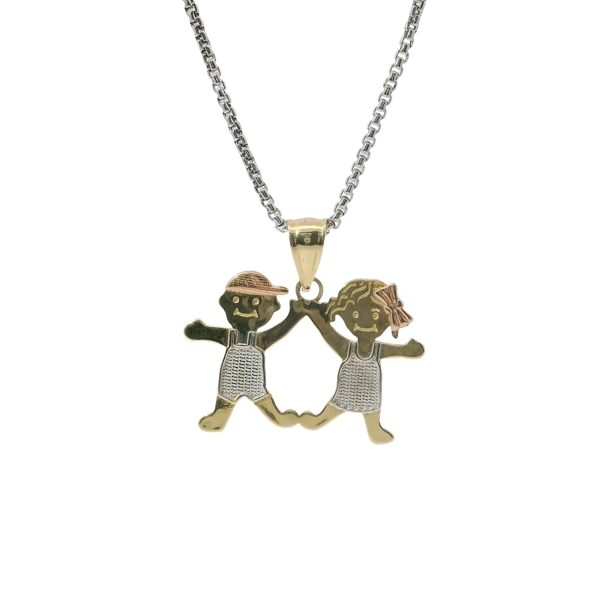14KT Gold Charm Jumbo Tri Tone Boy / Girl Twins with Plain Bell