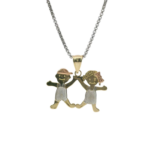 14KT Gold Charm Jumbo Tri Tone Boy / Girl Twins with Plain Bell