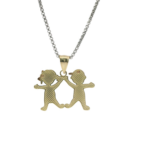 14KT Gold Charm Jumbo Tri Tone Boy / Girl Twins with Plain Bell