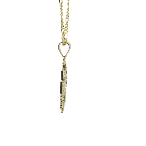 14KT Gold Charm Medium Tri Tone Caravaca Crucifix Cross with Plain Bell