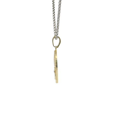 14KT Gold Charm Medium Horseshoe with White CZ Stones Owl, Flower and Infinity Loop Center with Plain Bell