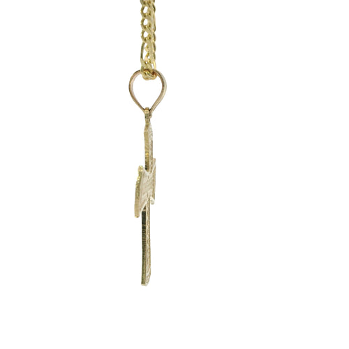 14KT Gold Charm Small Lattice Center Cross with Flare Ends and Plain Bell
