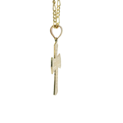 14KT Gold Charm Small Lattice Center Cross with Flare Ends and Plain Bell
