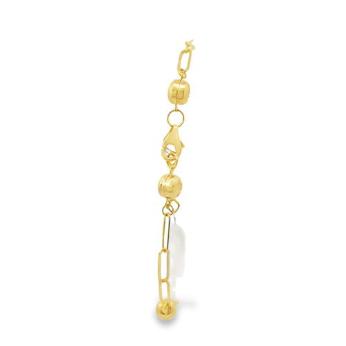 14KT Gold Bracelet Women's Two Charm Puff and Puff Heart Lock Heart Paperclip Link with White CZ Stone End Lobster Clasp