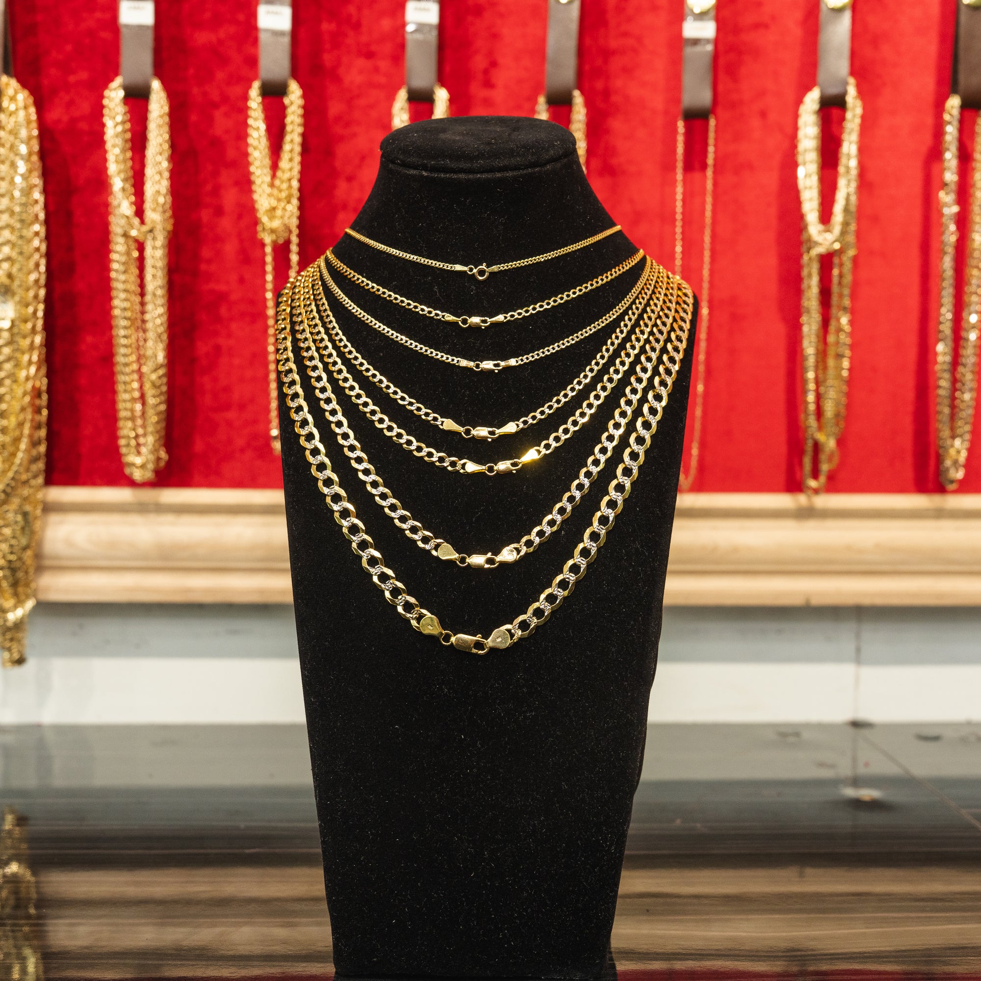 14KT Gold Chain Solid Curb Pave 1.5mm
