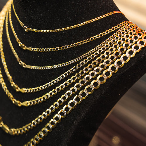 14KT Gold Chain Solid Curb Pave 1.5mm