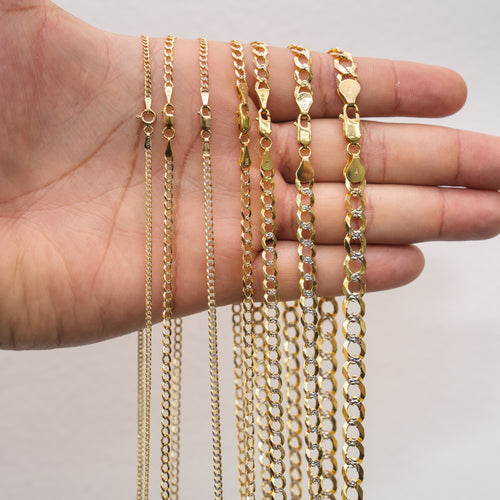 14KT Gold Chain Solid Curb Pave 1.5mm