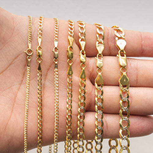 14KT Gold Chain Solid Curb Pave 1.5mm