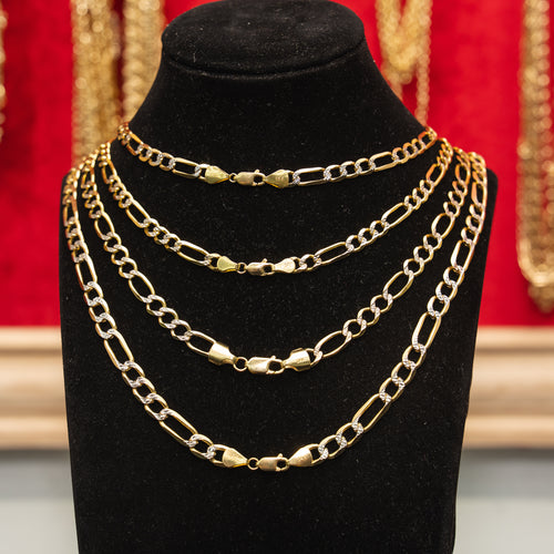 14KT Gold Chain Solid Figaro Pave 1.5mm