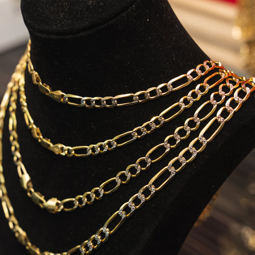14KT Gold Chain Solid Figaro Pave 1.5mm