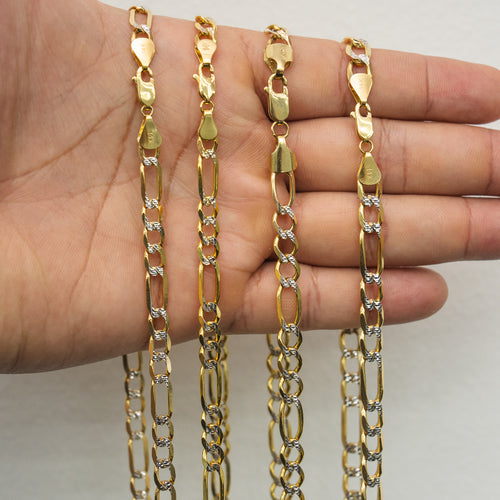 14KT Gold Chain Solid Figaro Pave 1.5mm