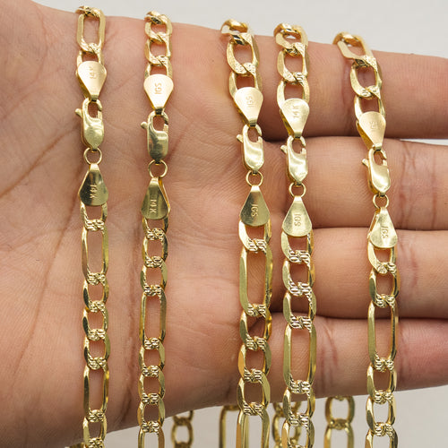 14KT Gold Chain Solid Figaro Yellow Diamond Cut 2mm
