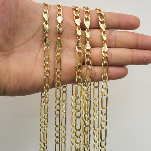 14KT Gold Chain Solid Figaro Yellow Diamond Cut 2mm